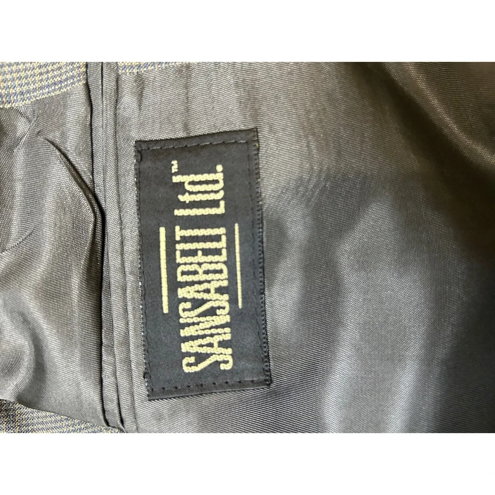 Sansabelt Gray Plaid Set Tailored in USA Imported‎ Fabric Two Button Blazer 42R